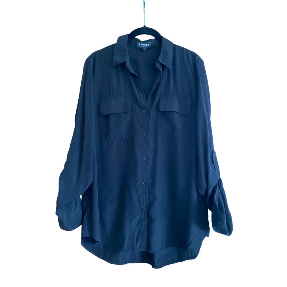 Express Silky City Shirt Black Blouse Size Small